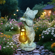 Cat Garden Statue Solar Outdoor Decor - Cat Statues for Garden Solar Lantern Fig