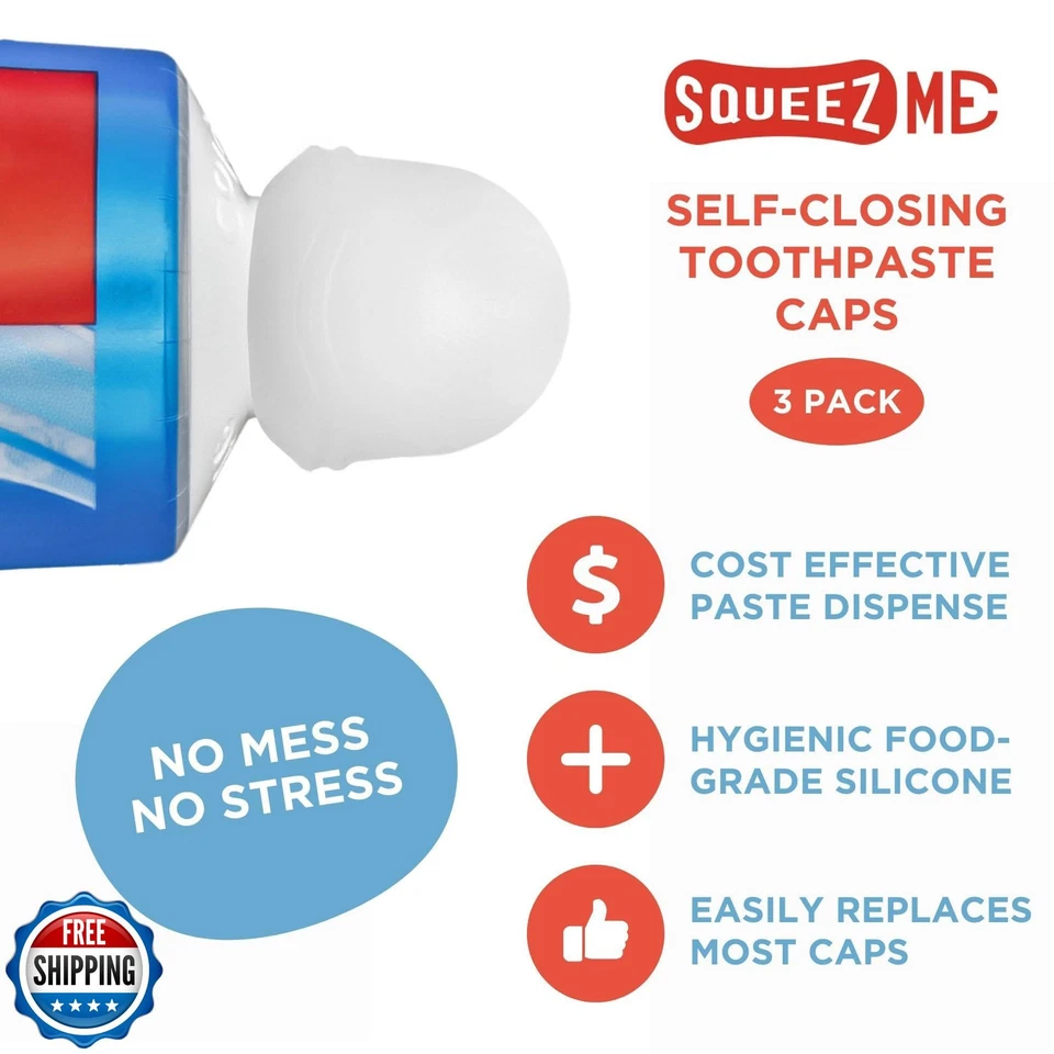 Tapas de pasta de dientes cromadas Cherry SqueezMe con cierre automático, tapa de silicona para niños y Foto 2 de 4