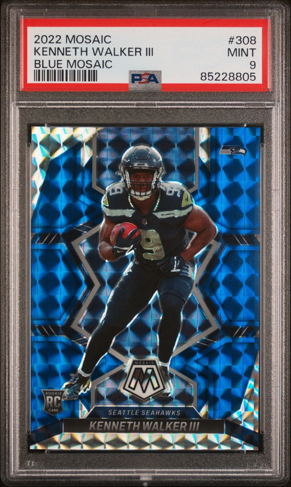 2022 Mosaic - Rookies Kenneth Walker III PSA 10 #308 Blue Mosaic Prizm /99 (RC)
