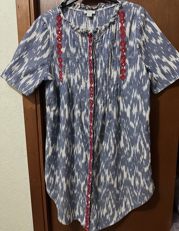 Sundance Isabel Ikat Shirt Dress With Embroidery Size PL