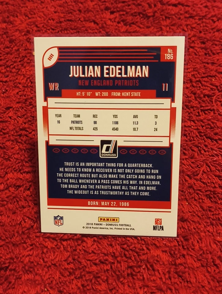 2018 Panini Donruss - Julian Edelman #186 Press Proof Blue - Image 3 of 3