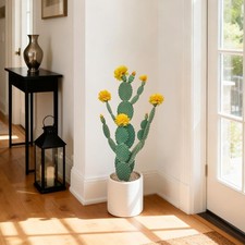 Pianta di cactus artificiale in vaso, grandi piante grasse artificiali con pietra e fiore