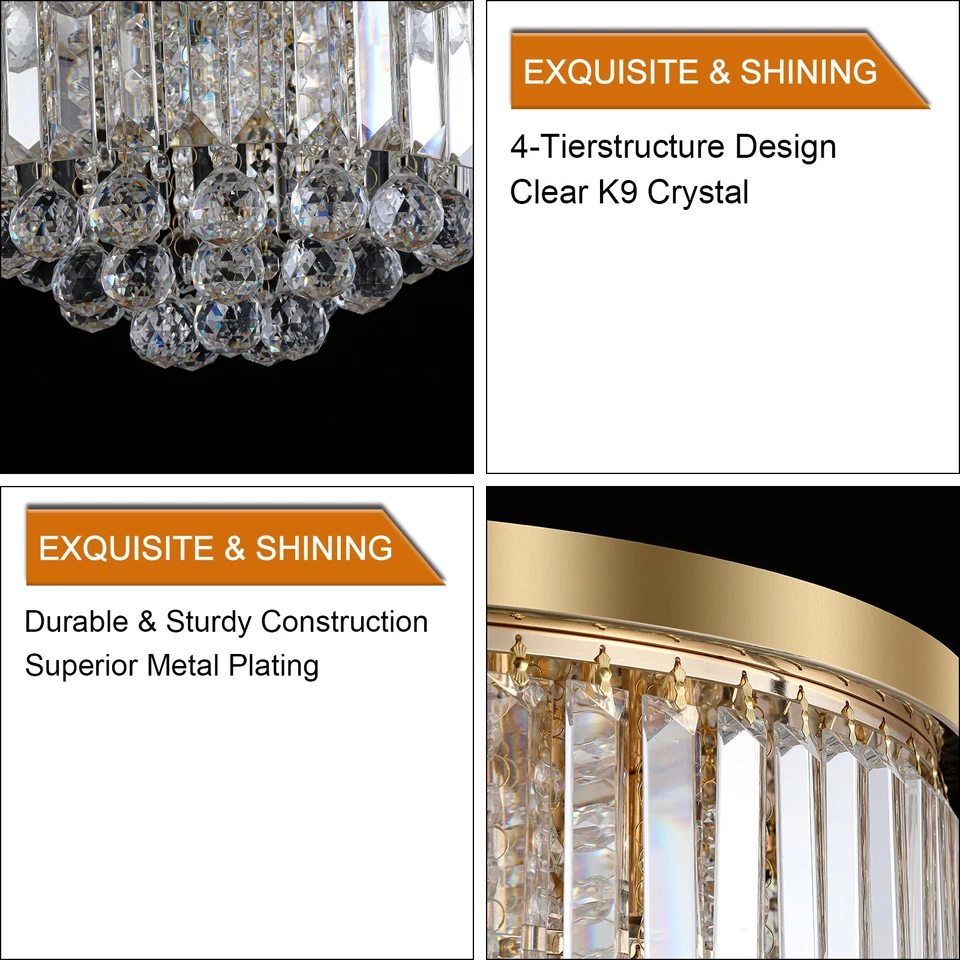 20" French Gold Crystal Raindrop Chandelier Modern Ceiling Pendant Light Fixture - Image 3 of 4