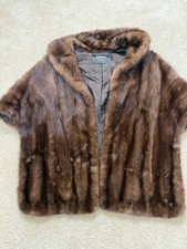 VTG Genuine Mink Fur Stole Shawl Wrap Brown Silk Lined Koslow's Fort Worth