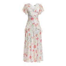 Rixo Satin Floral Evie Midi Dress Size Large
