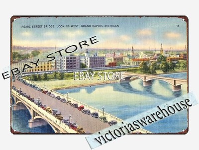 1930-45 Pearl Street Bridge, Grand Rapids, Michigan tin sign new house interior