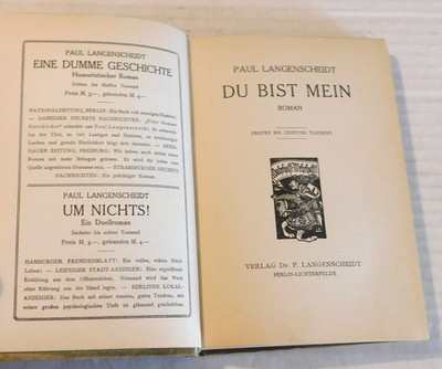 1911 1ST ED. - DU BIST MEIN: ROMAN by PAUL LANGENSCHEIDT - Hardcover