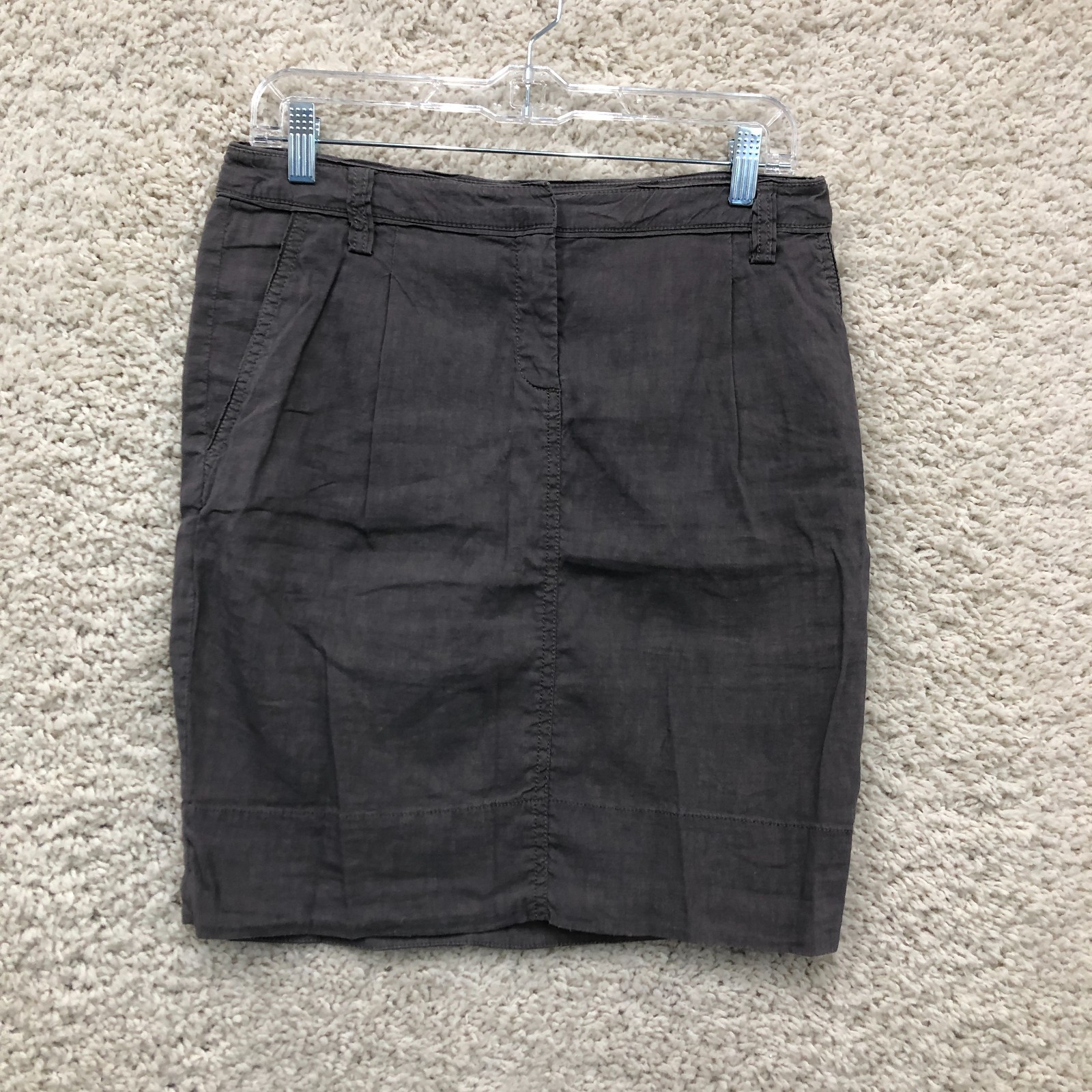 Eileen Fisher Skirt 2 Women Gray Linen Mini Pencil Pocket Stretch Casual Zip Fly