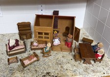 1980s Teddy Bear Story Playhouse 1 HOUSE 9 Flock Bears 14 Furniture Pieces Good