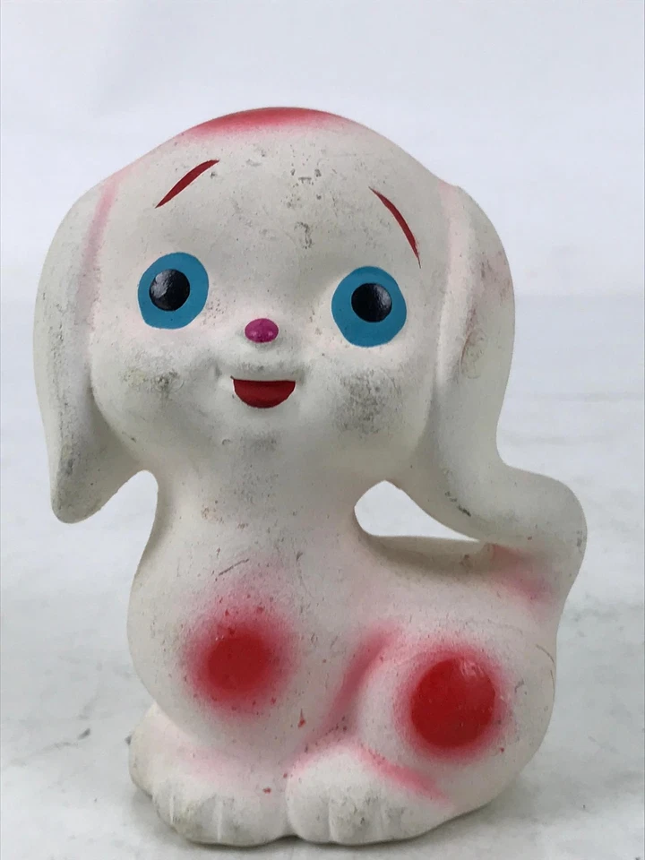 Estatuilla de arcilla perro sonriente japonés de colección cerámica juguetona Inu blanco rojo azul ST65 Foto 2 de 4