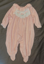 VTG Carters Classic Baby Girl M 12-17 lbs Sleeper Pink Terry Embroidered Floral