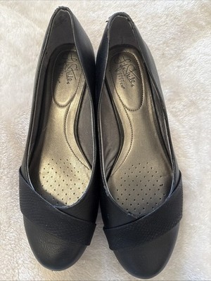 Life Stride Women s Black Leather Shoes Wedge Heel Size 10 Medium Black Cushion