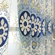 Jacquard Embroidered Curtains for Bedroom Luxury Blue Curtains for Living Roo...