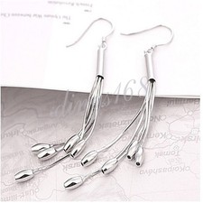 925 Sterling Silver HypoAllergenic 89mm 5-Thread Bead Tassels Hook Earrings T754