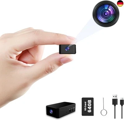 CKKLFF Mini Kamera - 64GB Mini-Kamera - 1080P HD Kleine Kamera, Ein-Knopf-Bedienung,