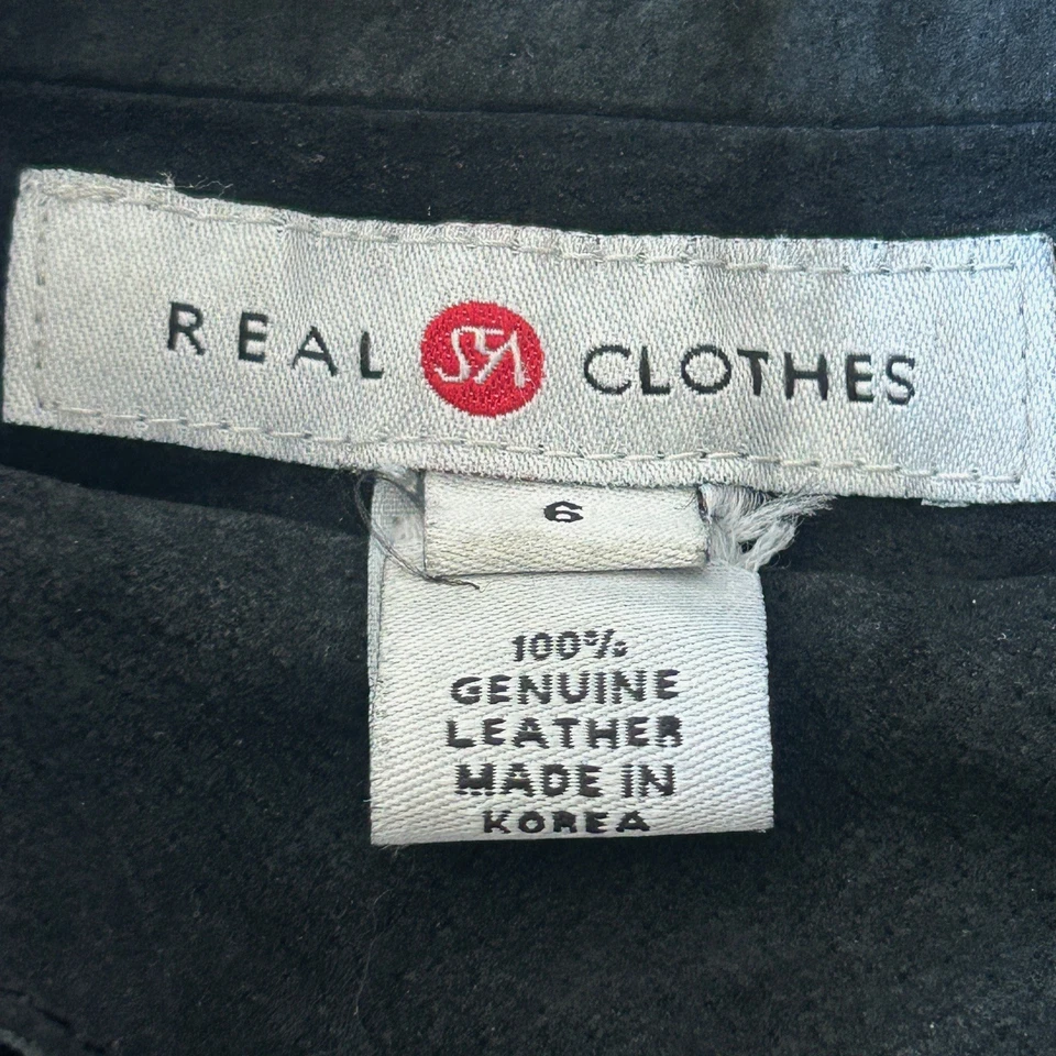 Camisa Saks Fifth Avenue Real Clothes Vintage Negra Gamuza Cuero Botón Frontal Foto 4 de 4