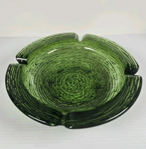 Vintage Anchor Hocking Soreno Bark textured MCM Ashtray in Avocado Green 8.75"