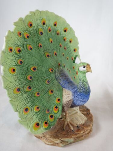 Vtg Lot of 2 Blue Peacocks 1983 Lefton Ceramic 5 in 2000 Schleich Plastic 3 in - Picture 4 of 22