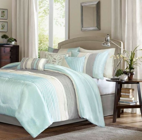 Madison Park King 7 Piece Comforter Set In Aqua  - Picture 1 of 7