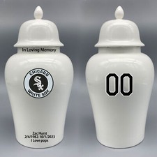 Ceramic Large Urn for Chicago White Sox Baseball Theme, Custom Text  Number