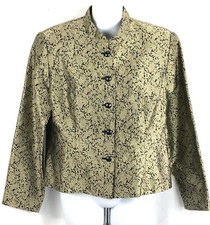 MSK Silk Brocade Jacket Blazer PL Gold/BIK Geo Cropped Jewel Button band collar