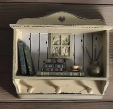 Books Writer Rustic Distressed Beige Wooden Wall Hanging with Hooks