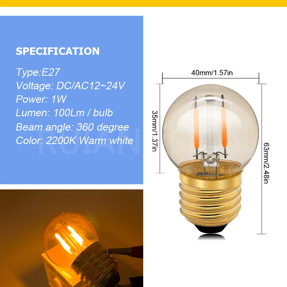 Ruiandsion E27 LED Lampadario Lampadario Luce da Giardino 12V Bianco Caldo 2200K - Imagen 2 de 4