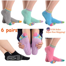 5-Toe Colorful Grip Massage Socks for Yoga Pilates Barre Non Slip Socks-6 Pairs