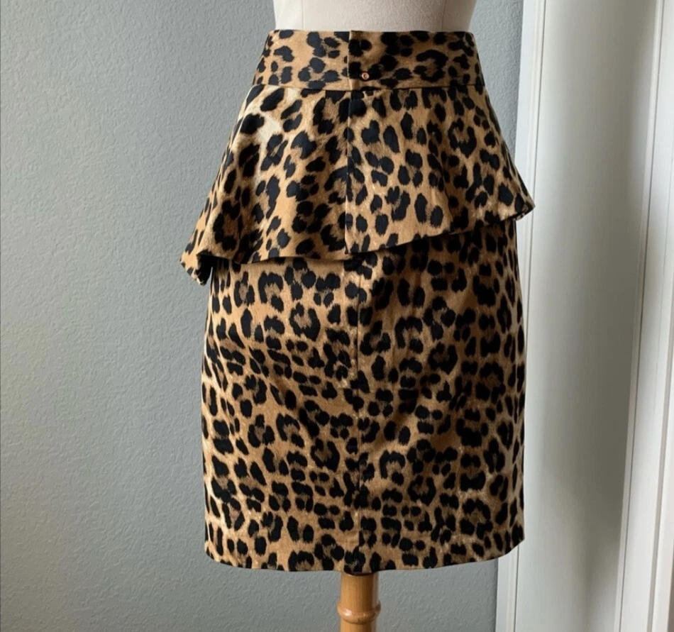Zara Leopard Print Peplum Pencil Skirt XS eBay