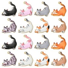 40pcs Cat Charms Alloy Enamel Kitten Pendants Cute Lazy Cat Cartoon Animal Charm