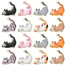 40pcs Cat Charms Alloy Enamel Kitten Pendants Cute Lazy Cat Cartoon Animal Charm