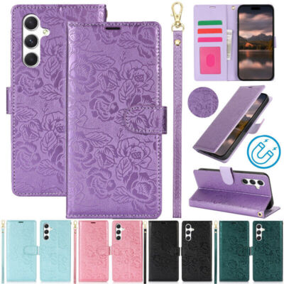 Flower Leather Wallet Phone Case For Samsung S25 S24 FE S23 S22 S21 S10 Note 20