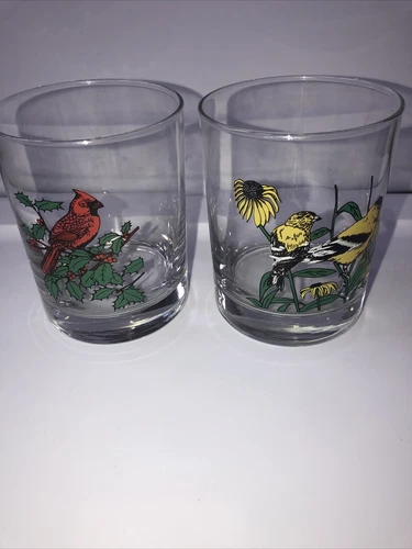 Vintage National Wildlife Federation Songbirds Whiskey Glasses Cardinal Holly