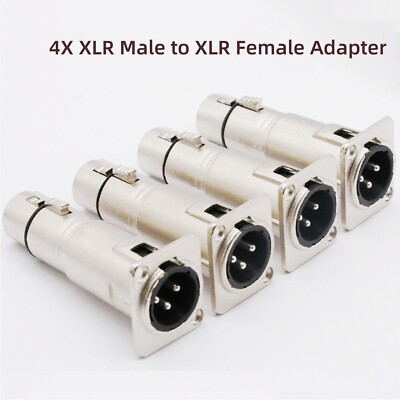 4Pcs 3 Pin XLR Male to Female Audio Pass Thru Feed Panel Mount Connector Adapter