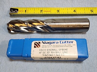 3/4 x 3 x 2-1/4 LOC 4-1/2 OAL HsCo End Mill 4FL SE Ball New Niagara