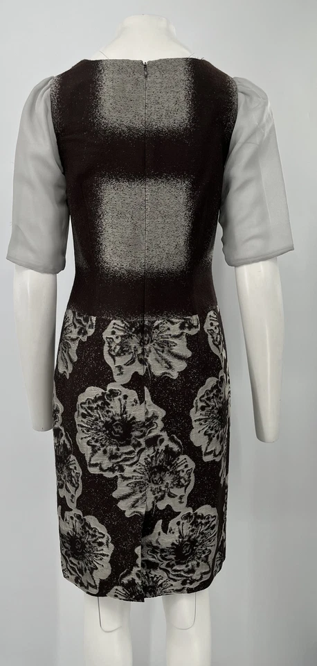 Vestido Carolina Herrera Azul Claro/Marrón Estampado Floral Manga Transparente Talla 4 (alterado) Foto 3 de 4