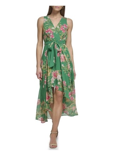 Eliza J Dress Womens 12 Green High Low Floral Sleeveless Maxi Wrap Party Wedding - Picture 14 of 14