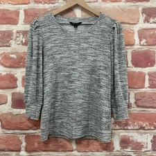 Simply Vera Wang Top Shirt Womens Medium Gray Heathered Ribbed Knit Popover