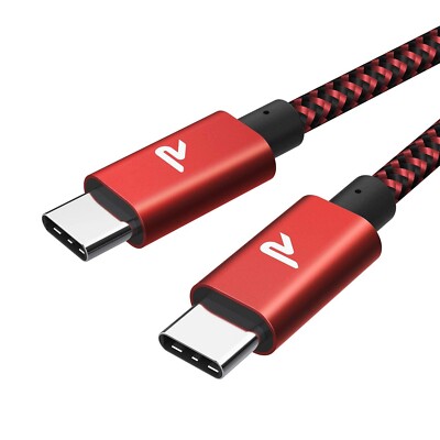 RAMPOW 1m USB C zu Typ C Kabel PD 60W  Schnellladekabel mit Nylongeflecht in Rot