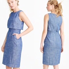 J CREW Going Places blue herringbone linen dress pockets 0