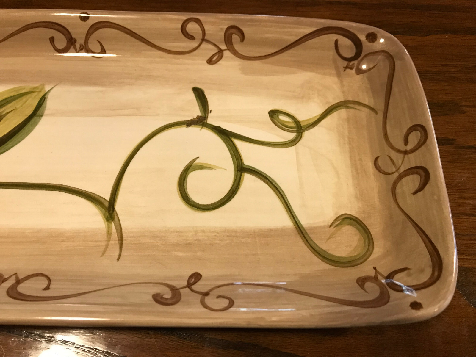 Tabletops Unlimited Platter Tray Dish Hand Painted Ceramic 11" Vine