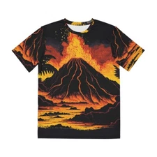 Vintage Style All Over Print Volcano T Shirt Adult Hawaii Summer Nature Tee Lava