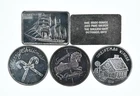 Lot 5 VINTAGE 1 Oz Silver Bars/Rounds Art Bars Collection Poured .999 *455