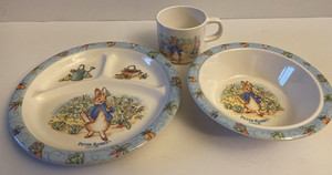 SET 3 Eden Peter Rabbit Melamine Divided Dish Childs Toddler Plate Bowl Cup