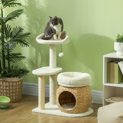 31'' Cat Tree Tower with Scratching Posts, Cat Condo, Beds & Toy Ball