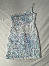 Kay Windsor One Shoulder Sequin Mini Dress White Iridescent Womens Large Formal