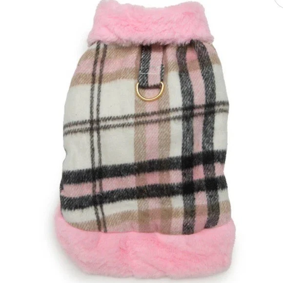 Perro/gato invierno suéter camisa chaqueta cuadros/piel sintética ribete camisa sm perro o gato Foto 2 de 3