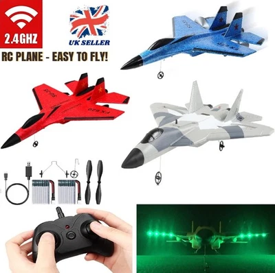 LEOM RC Aeroplane RC Airplane Glider Drone LED Lights, RC Fighter Jet for Kids Adults