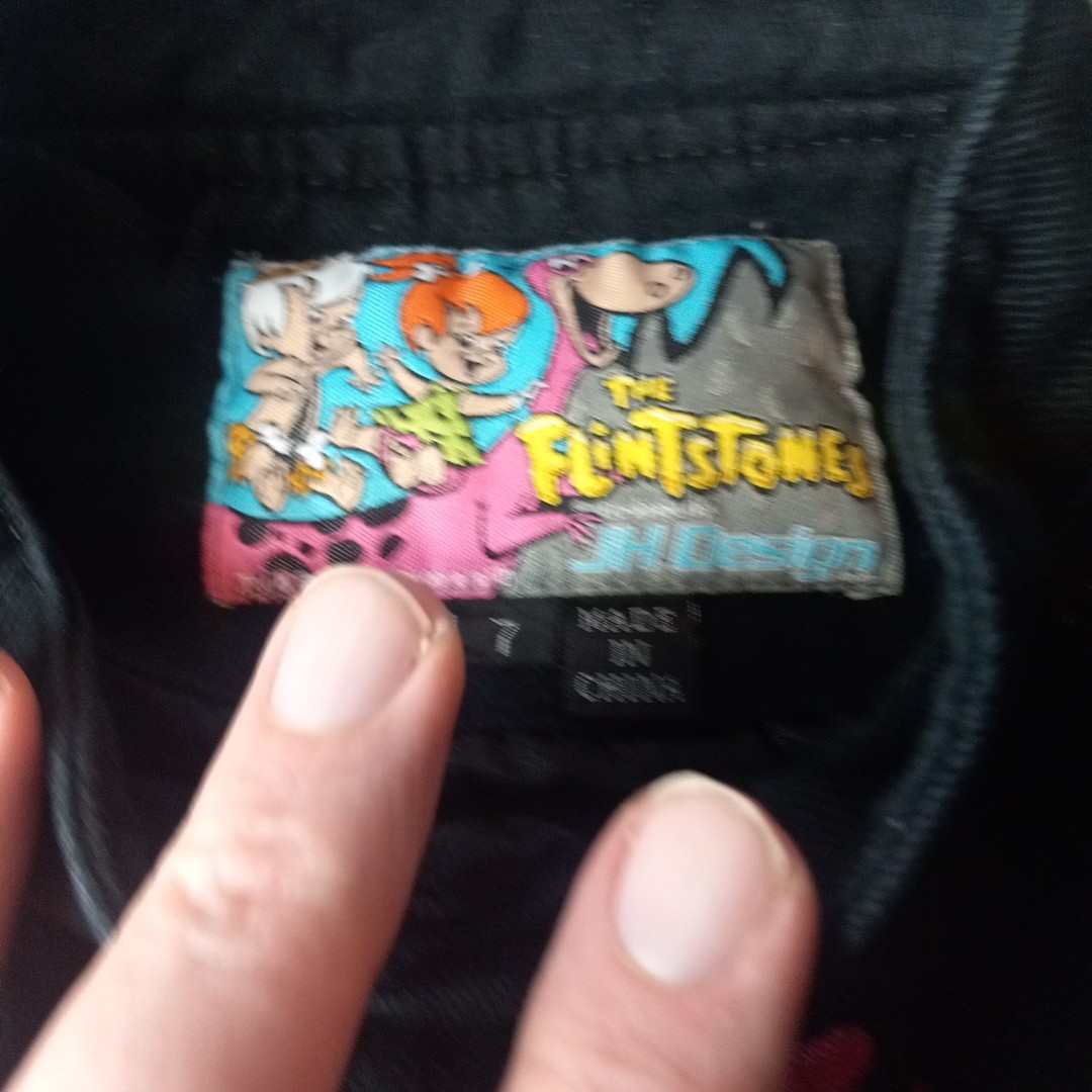 Flintstones x Jeff Hamilton Design Sz 7 Youth Jacket Pebbles Cartoon Canvas 