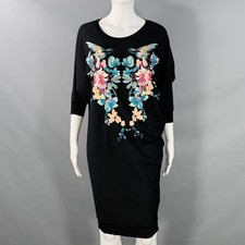 ALEXANDER MCQUEEN Size S Black Wool Jersey Embroidered T-Shirt Dress